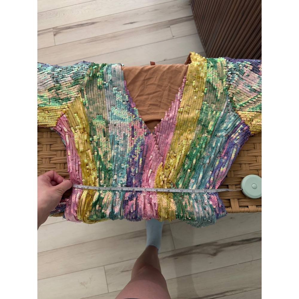 Show Me Your Mumu Wear Me Out Rainbow Sequin Stripe Mini Dress S Belted Disco - Picture 8 of 12